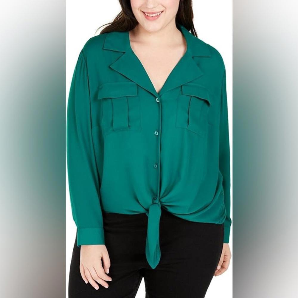 INC Women's Tie-Front Utility Shirt Quetzal Green Size 0X